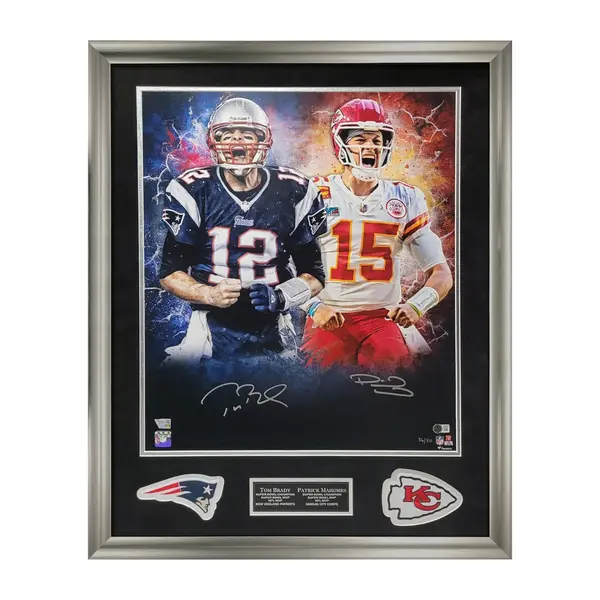 Tom Brady & Patrick Mahomes Autographed 16x20 Photo Framed to 27x33 LE /50 Fanatics/Beckett