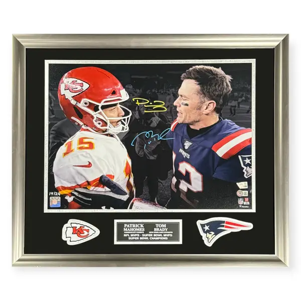 Tom Brady & Patrick Mahomes Autographed 16x20 Photo Framed to 23x27 LE /24 Fanatics