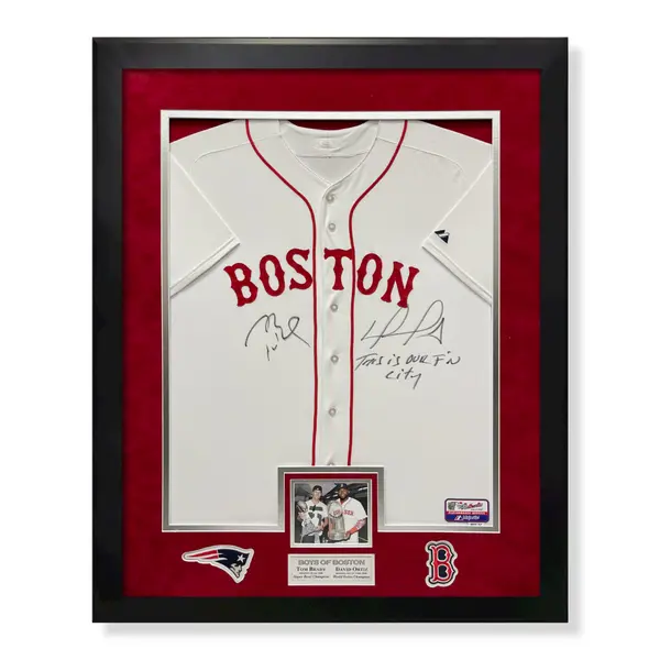 Tom Brady & David Ortiz Autographed Jersey w/ This is our f'in city Inscription Framed to 32x40 Fanatics
