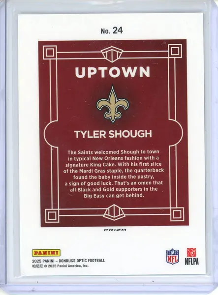 2025 Donruss Optic Football Tyler Shough Uptown No. 24 Rookie