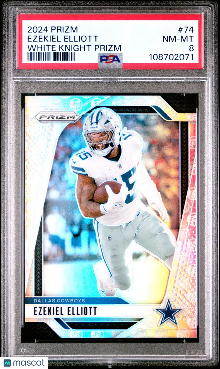 2024 Panini Prizm Football White Knight Ezekiel Elliott #74 PSA 8
