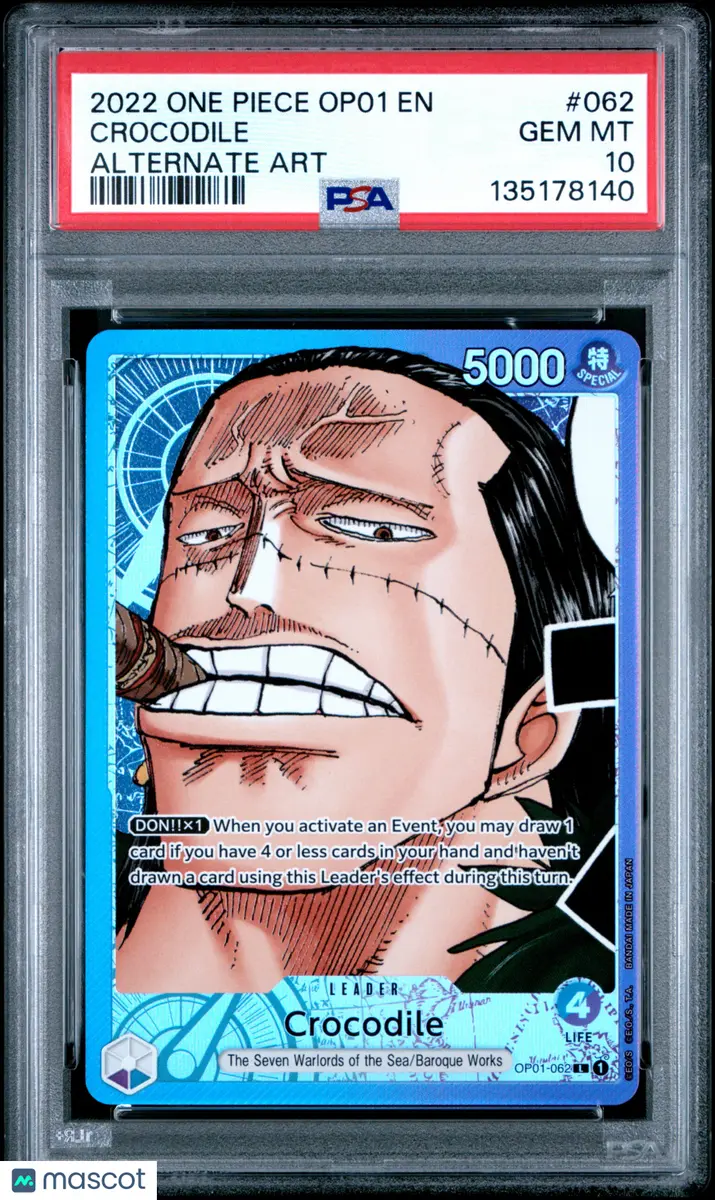 2022 One Piece Op01-Romance Dawn Crocodile #062 Alternate Art PSA