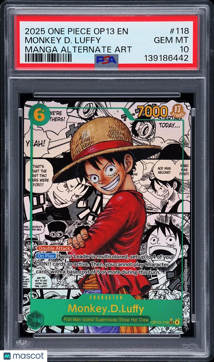 2025 One Piece Op13-Carrying On His Will Monkey D. Luffy #118 Manga Alternate  Art PSA 10 on Fanatics Collect