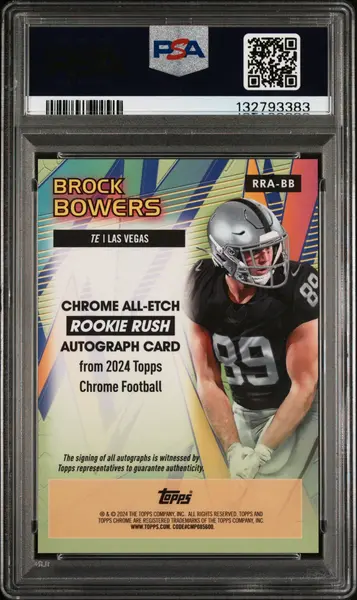 2024 Topps Chrome Chrome All-Etch Rookie Rush Autographs Brock Bowers #RRABB RK Blue Ref PSA 10