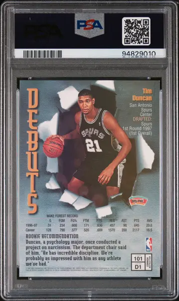 1997 Finest Tim Duncan #101 Refractor PSA 9