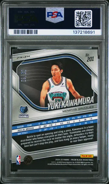 2024 Panini Prizm Black Yuki Kawamura #201 Gold Shimmer Fotl PSA 8