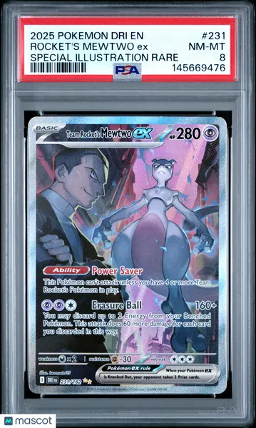 2025 Pokemon Dri EN-Destined Rivals Rocket's Mewtwo EX #231 Special Illustration Rare PSA 8