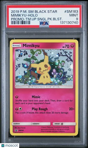 2019 Pokemon SM Black Star Promo Mimikyu #SM163 Promo-TM.Up Sngl.PK.Blst. PSA 9
