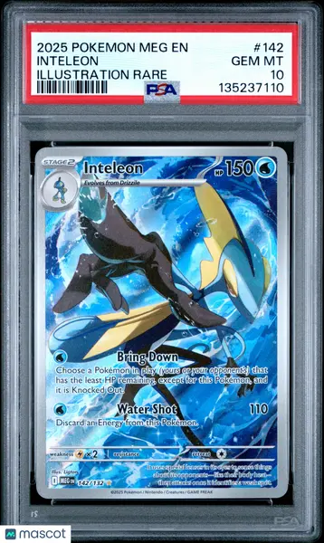 2025 Pokemon Meg EN-Mega Evolution Inteleon #142 Illustration Rare PSA 10