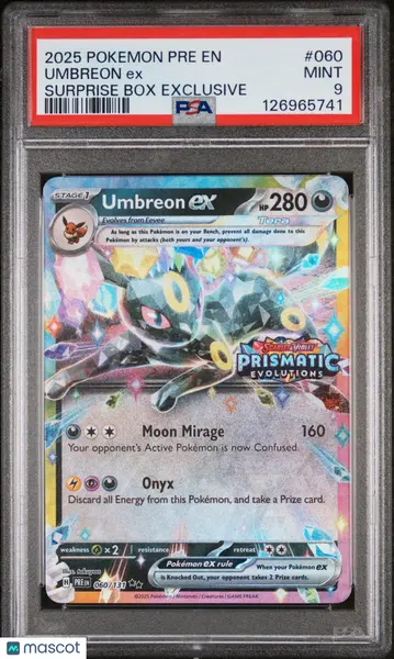 2025 Pokemon Pre EN-Prismatic Evolutions Umbreon EX #060 Surprise Box Exclusive PSA 9