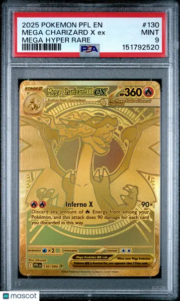 2025 Pokemon PFL EN-Phantasmal Flames Mega Charizard X EX #130 Mega HR PSA 9