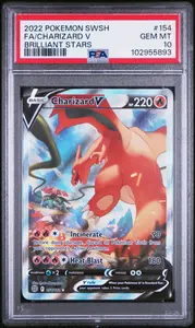 2022 POKEMON SWORD & SHIELD BRILLIANT STARS FA/CHARIZARD V #154 BRILLIANT STARS PSA 10