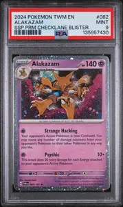 2024 POKEMON TWM EN-TWILIGHT MASQUERADE ALAKAZAM #082 SSP PRM CHECKLANE BLISTER PSA 9