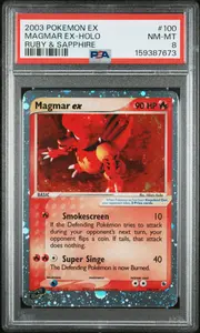 2003 POKEMON EX RUBY & SAPPHIRE MAGMAR EX-HOLO #100 RUBY & SAPPHIRE PSA 8