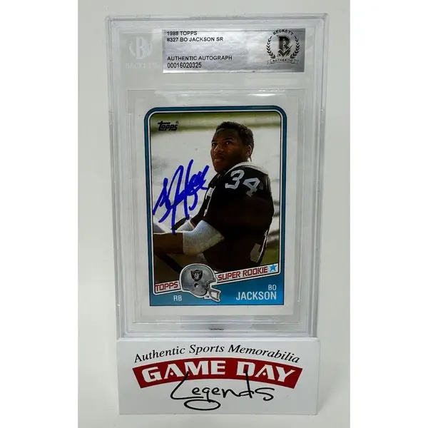 Bo Jackson Autographed Raiders 1988 Topps #327 RC Rookie Card Raiders Beckett