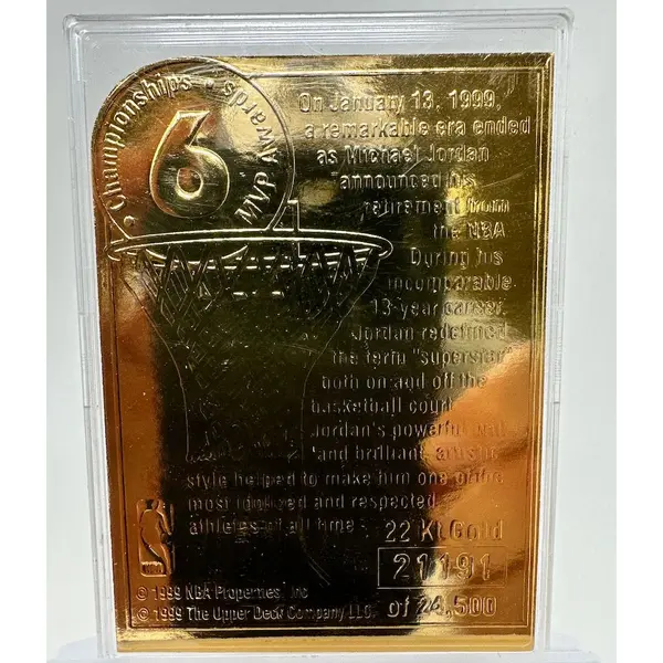 Michael Jordan Upper Deck 22Kt. Gold Leaf Bulls Photo Card - Retirement Ed. LE