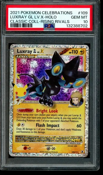 2021 Pokemon Celebrations Luxray GL LV. X Holo Classic Collection Rising Rivals #109 PSA 10