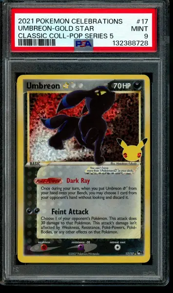 2021 Pokemon Celebrations Umbreon Gold Star Classic Collection Pop Series 5 #17 PSA 9