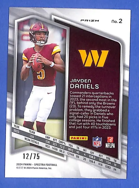 2024 Panini Spectra - Jayden Daniels #2 Hyper Prizm #12/75 (RC) Commanders