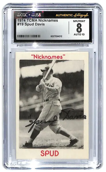 1974 TCMA Spud Davis "Nicknames" - #19 Auto CGC 8 - JSA Authentic Auto 10