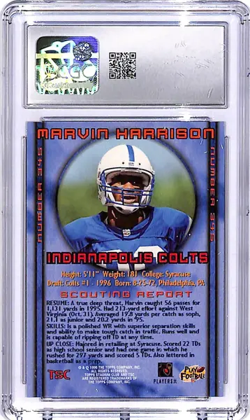 1996 Stadium Club Marvin Harrison #345 CGC 9.5 Colts