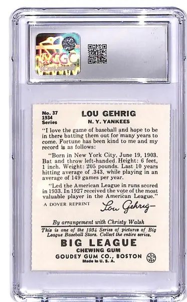 1977 Dover Reprints 34 Goudey Lou Gehrig CGC 7.5 #37 Yankees