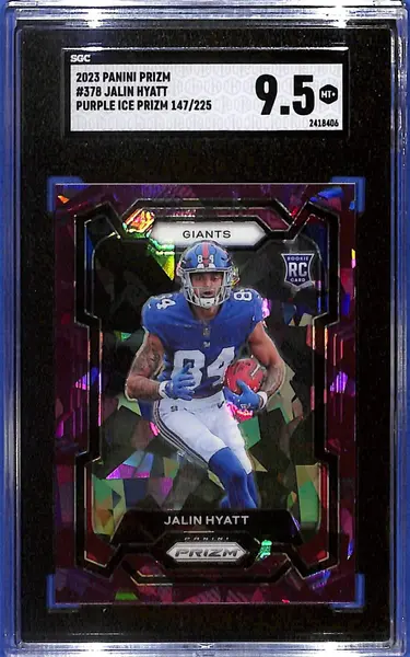 2023 Jalin Hyatt Panini Prizm #378 Purple Ice Prizm #147/225 (RC) SGC 9.5