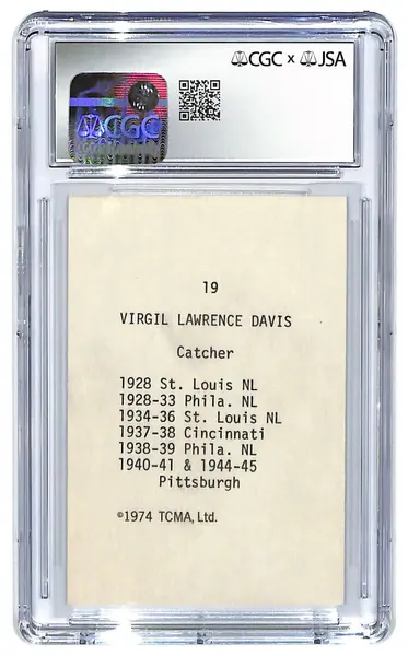 1974 TCMA Spud Davis "Nicknames" - #19 Auto CGC 8 - JSA Authentic Auto 10