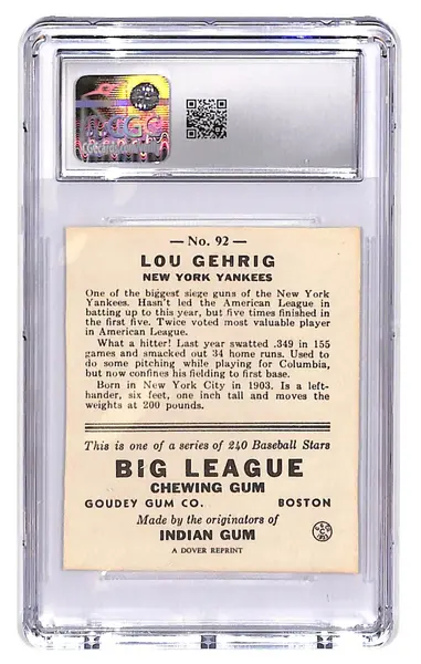 1977 Lou Gehrig Dover Classic Reprints #92 '33 Goudey CGC Authentic Altered