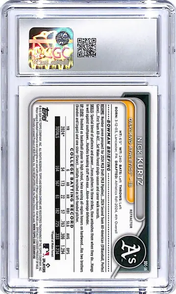 2024 Bowman Draft Chrome Nick Kurtz Rookie RC Refractor CGC 9.5 Athletics