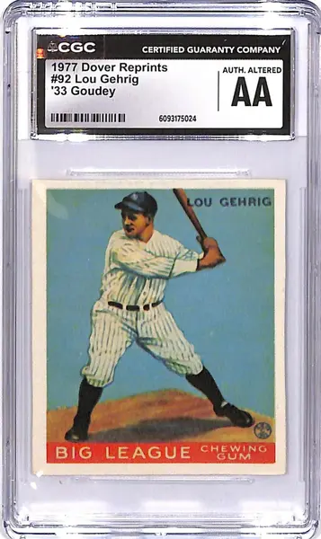 1977 Lou Gehrig Dover Classic Reprints #92 '33 Goudey CGC Authentic Altered