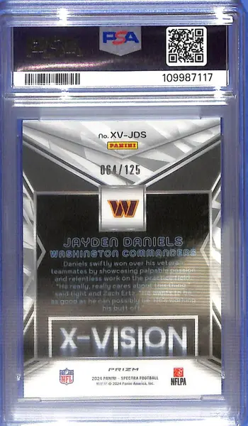 2024 Spectra Jayden Daniels X-Vision Rookie RC /125 PSA 10 XVJDS Commanders