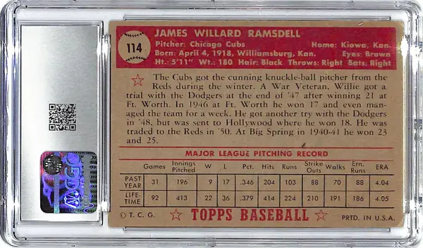 1952 Willard Ramsdell Topps #114 CGC Very Good 4
