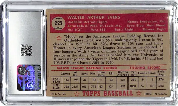 1952 Hoot Evers Topps #222 CGC Very Good 3