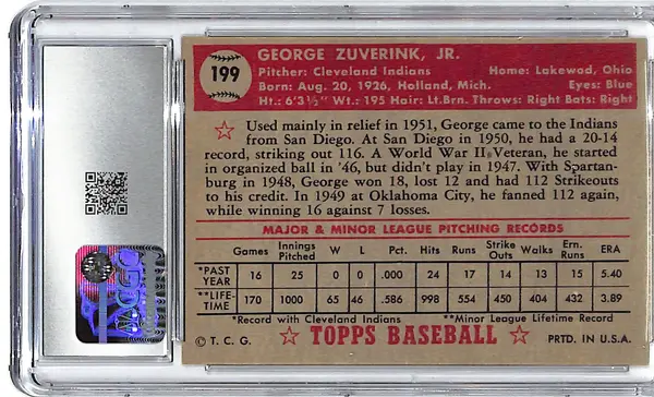 1952 George Zuverink Topps #199 CGC Excellent 5