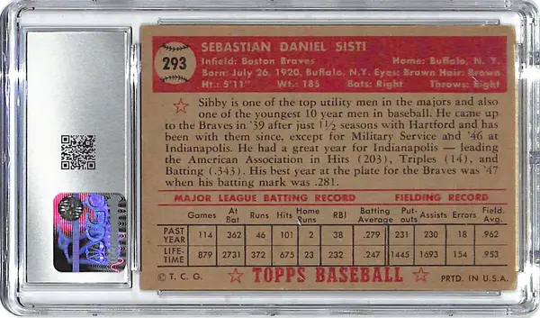 1952 Sibby Sisti Topps #293 CGC Very Good 4
