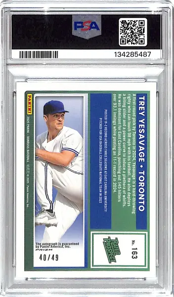 2025 Donruss Optic Try Yesavage Signautre Auto Autograph Rookie Purple PSA 9 /49
