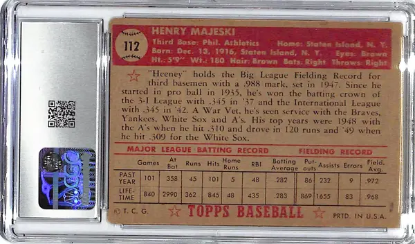 1952 Henry Majeski Topps #157 CGC Very Good 3.5