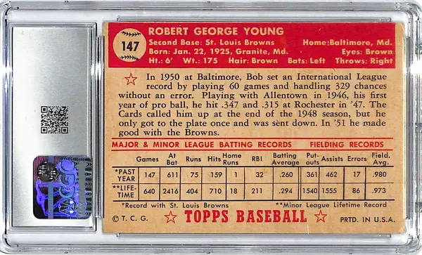 1952 Bobby Young Topps #147 CGC Very Good 4.5