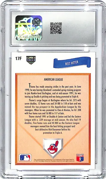 1991 Upper Deck Final Edition Jim Thome Rookie RC #17F CGC 10 Indians