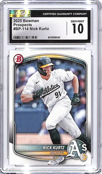 2025 Bowman Nick Kurtz Prospect Rookie RC CGC 10 Athletics