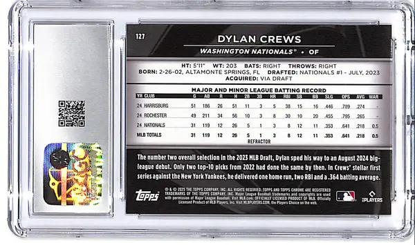 2025 Topps Chrome Black Dylan Crews Rookie RC Refractor /199 CGC 10 Nationals