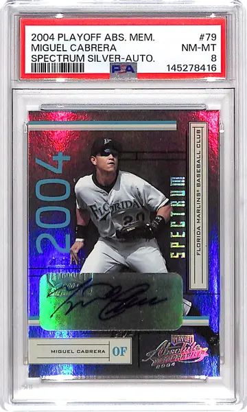 2004 Absolute Memorabilia Miguel Cabrera Auto Autograph Spectrum Silver /100 PSA 8