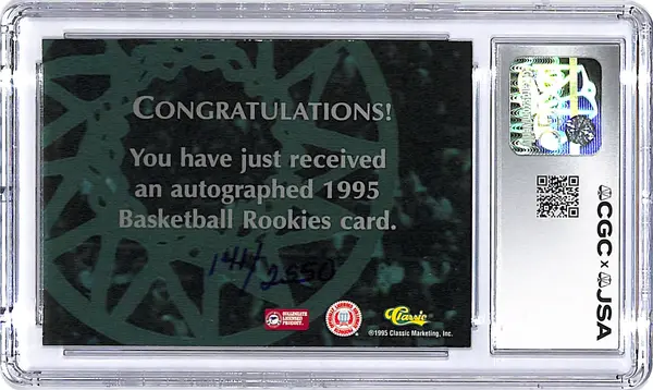 1995 Classic Rookie Alonzo Mourning Auto Autograph RC /2550 CGC 8.5 Authentic