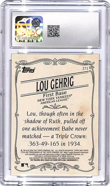 2009 Topps 206 Lou Gehrig #271 CGC 9.5 Yankees