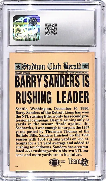 1991 Stadium Club Charter Member Barry Sanders CGC 9.5 Lions