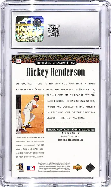 1999 Upper Deck 10th Anniversary Team Rickey Henderson CGC 10 Athletics
