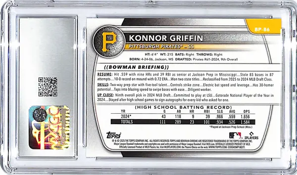 2025 Bowman Konnor Griffin Prospects BP-86 CGC 9.5 Mint Plus Rookie RC