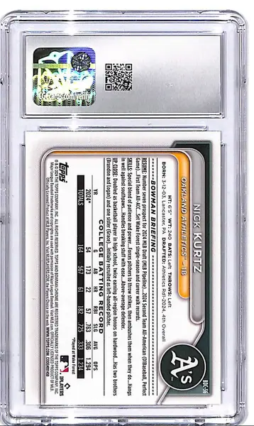 2024 Bowman Chrome Draft Nick Kurtz Rookie RC CGC 10 Athletics