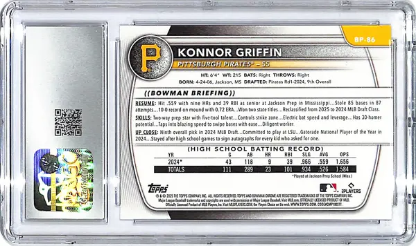 2025 Bowman Konnor Griffin Prospects BP-86 CGC 9.5 Rookie RC